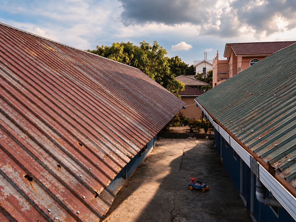 Toiture avant rénovation à Sainte-Rose, Guadeloupe
