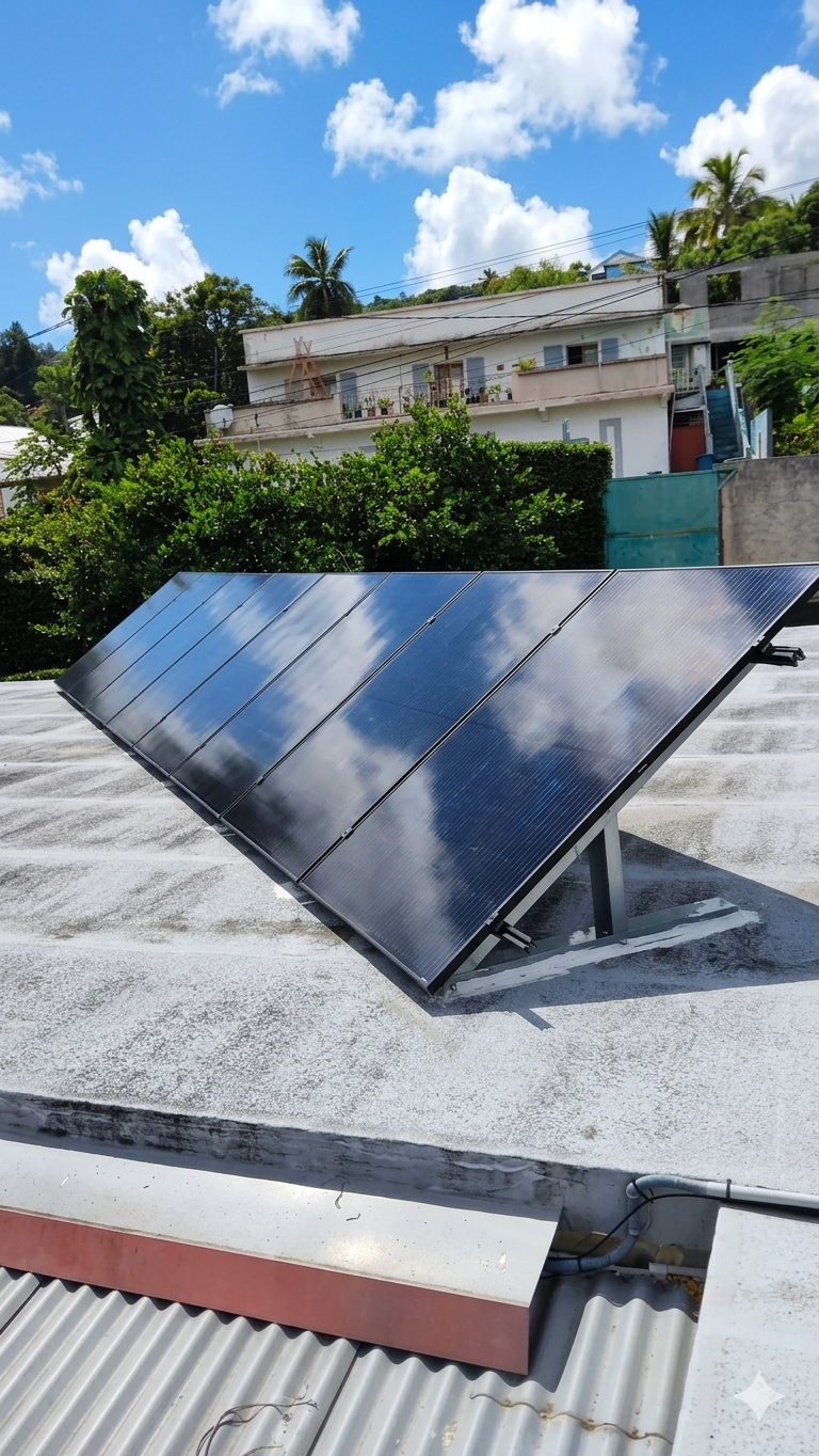 Installation solaire de 6 kWc (12 panneaux) sur une maison à Les Abymes, Guadeloupe